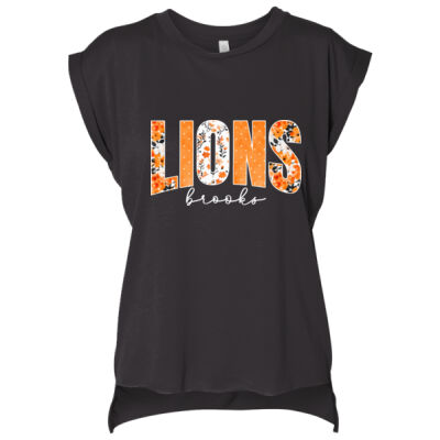 Floral Lions white - Women’s Flowy Rolled Cuffs Muscle Tee Thumbnail