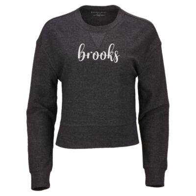 EMB Brooks white - Women's Ribbed Knit Cropped Boxy Crew Thumbnail